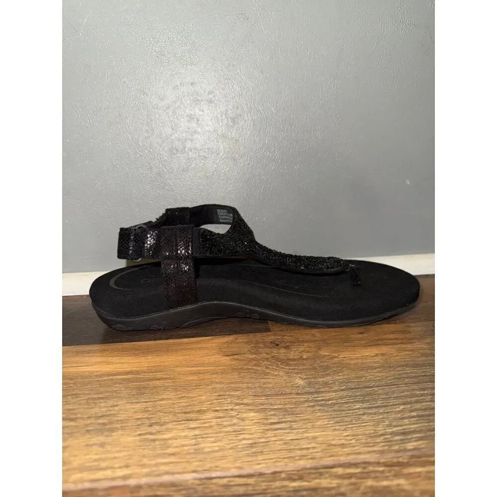 Aetrex Jade Sparkle Orthotic Thong‎ Sandal Black Size 6-6.5